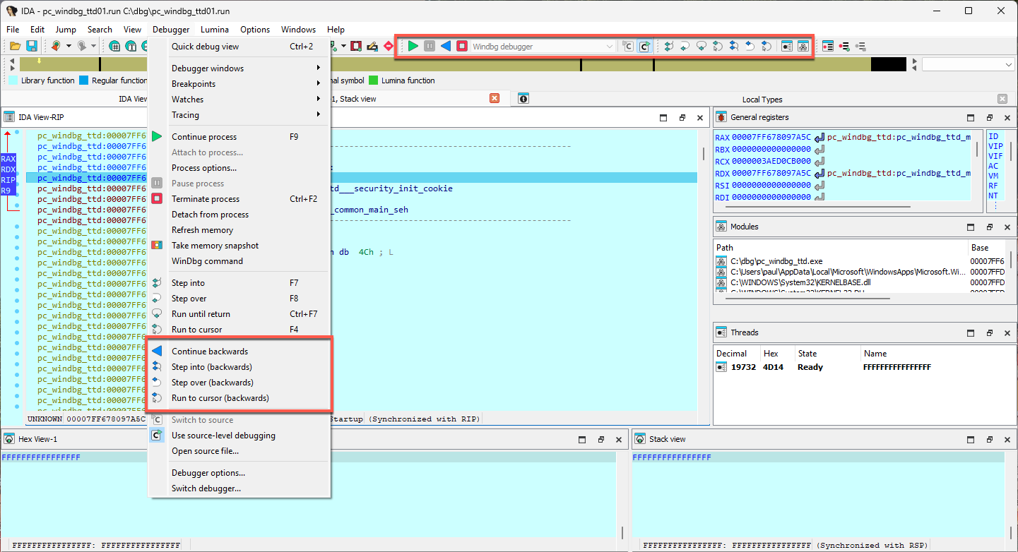 Screenshot with the new actions highlighted