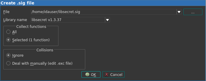 Create .sig file dialog
