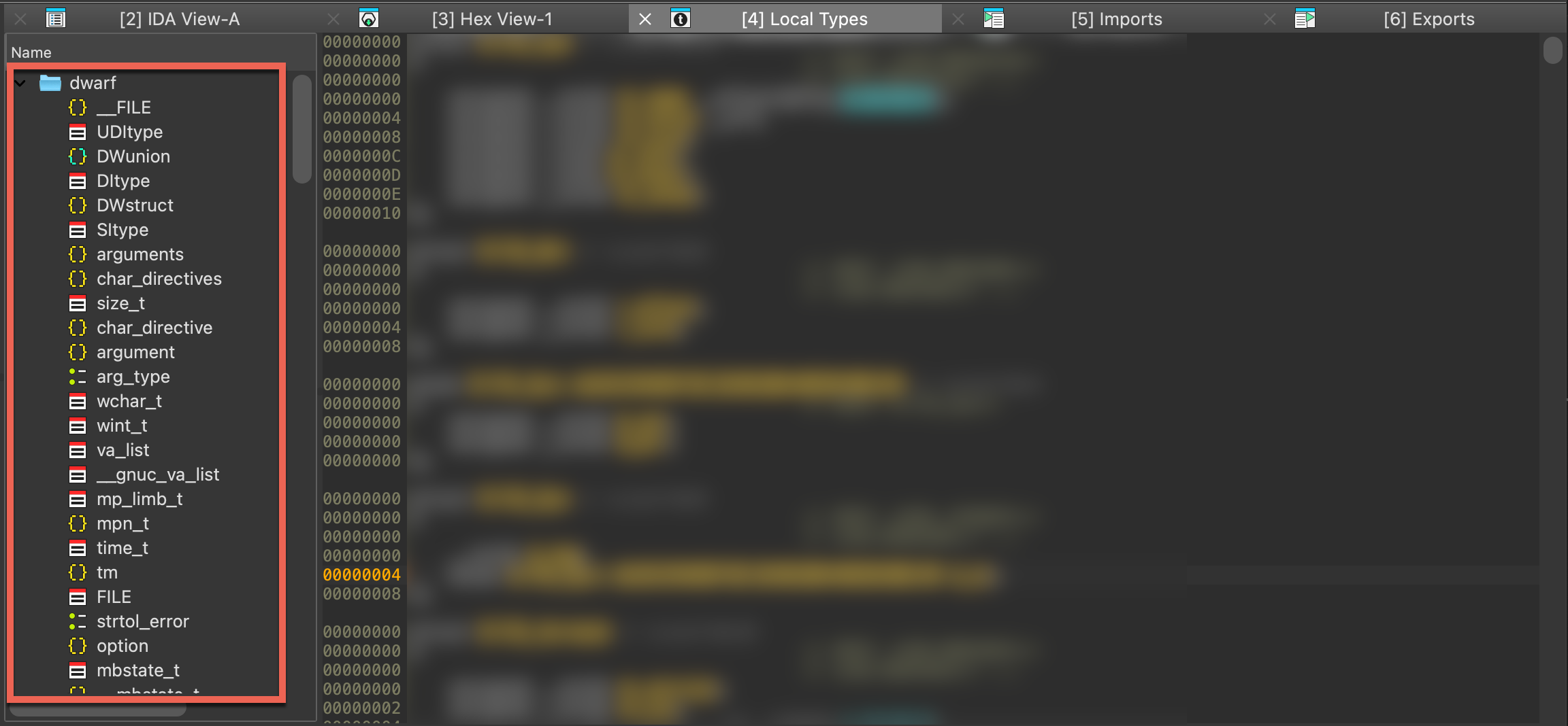 Types imported with debug info