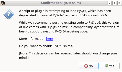 Shims confirmation dialog