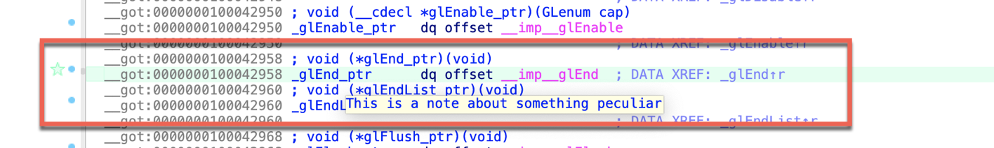 Active bookmarks in the IDA View