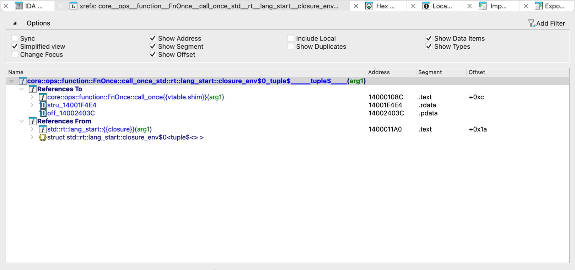 Cross references tree view