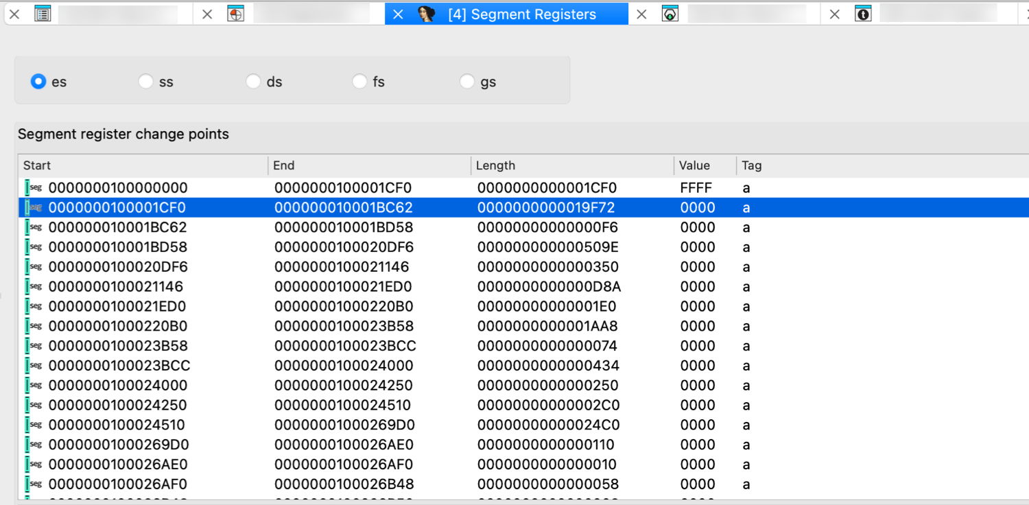 Segment registers view