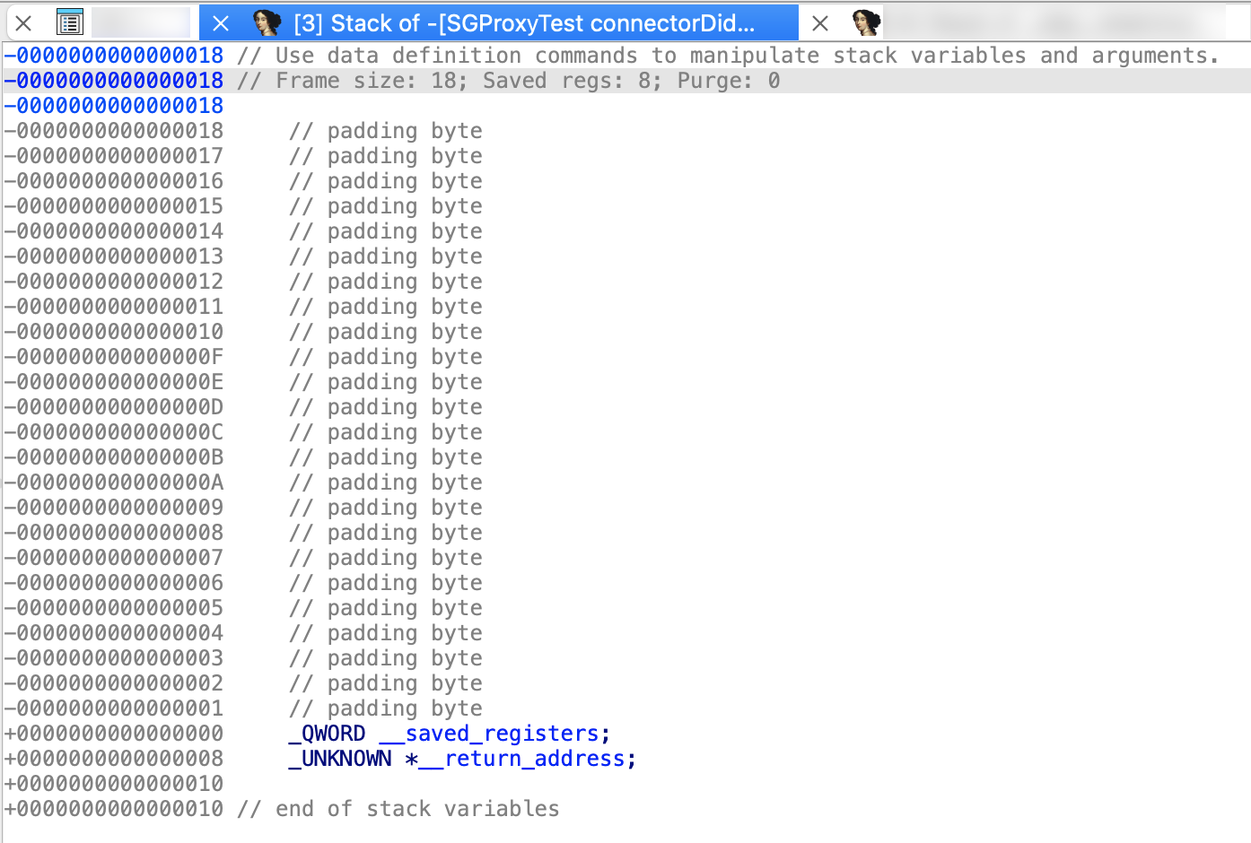 Stack variables view