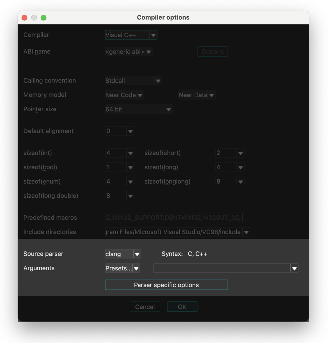 Compiler - Parser options