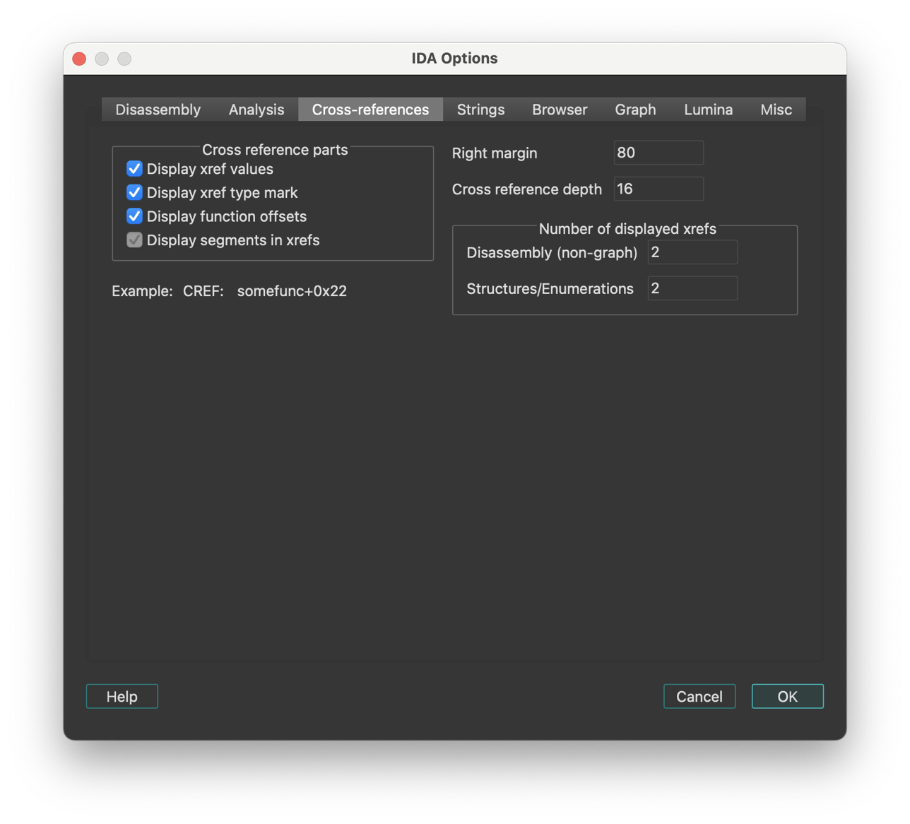 Cross-references options