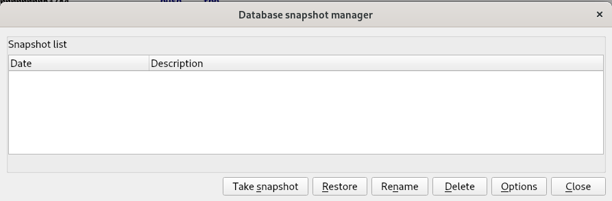 The database snapshot manager dialog
