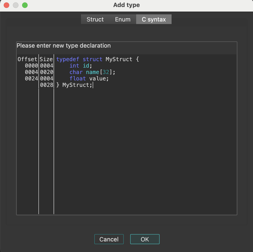 C syntax tab