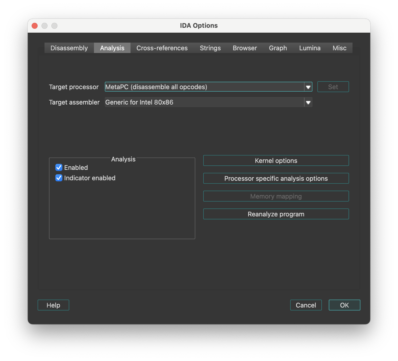 Analysis options