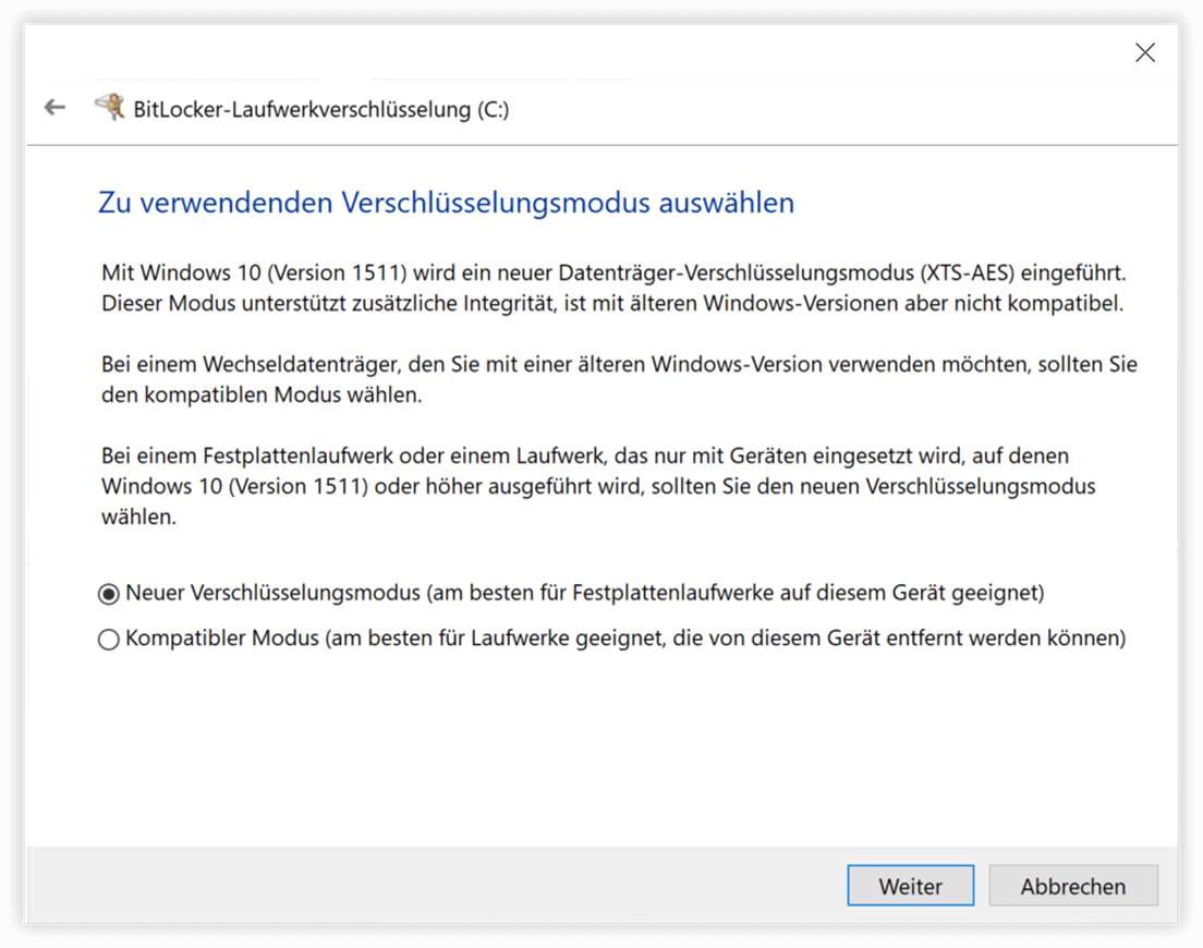 Verschlüsselungsmodus