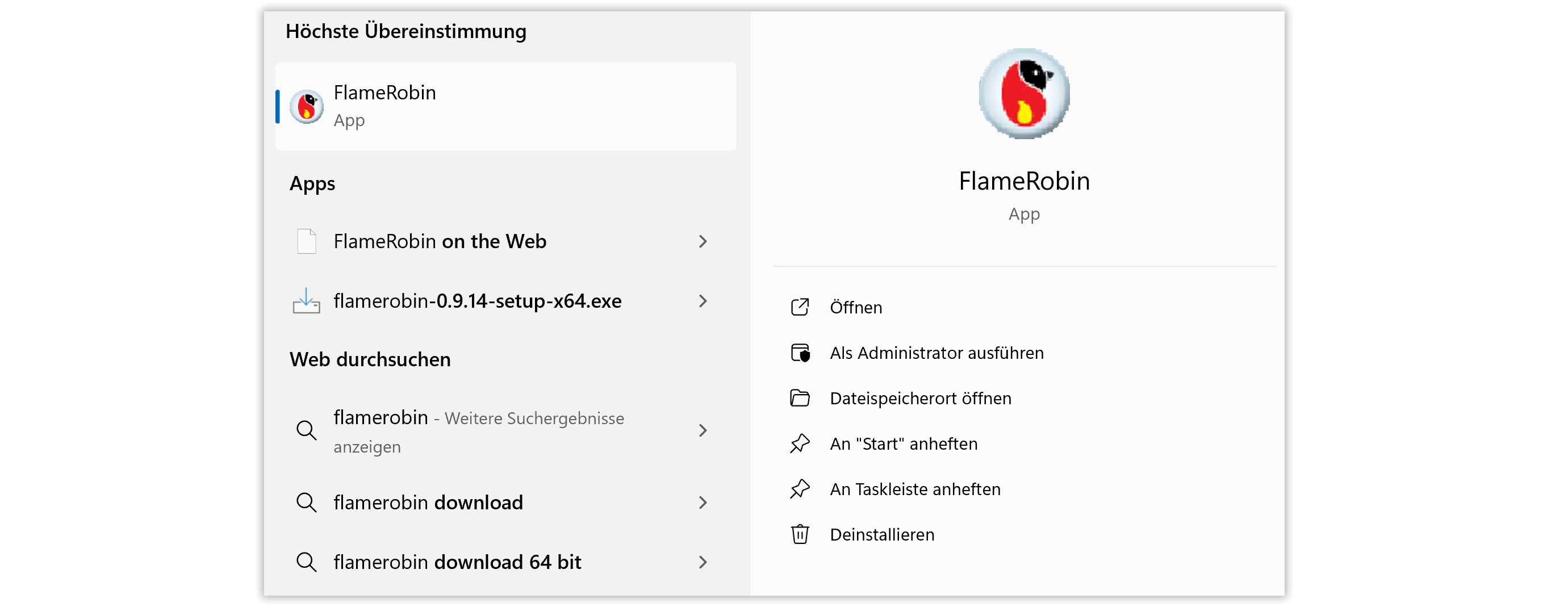 FlameRobin im Windows-Startmenü