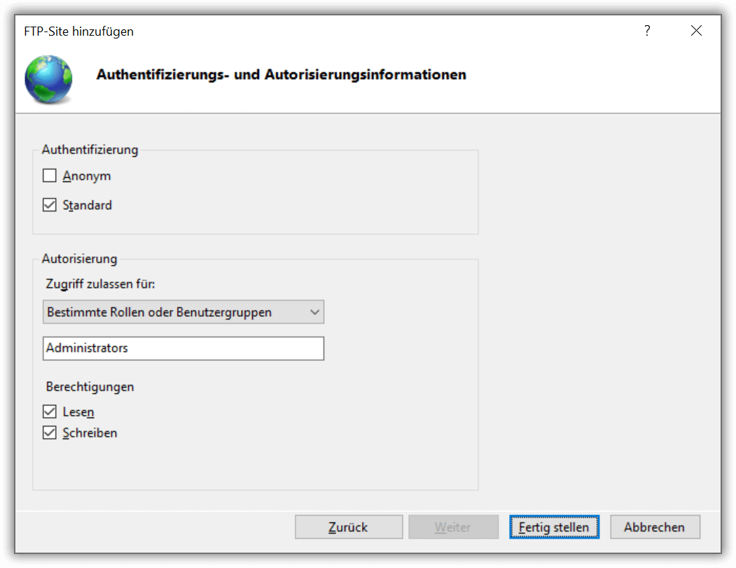 Authentifizierungs- und Autorisierungsinformationen