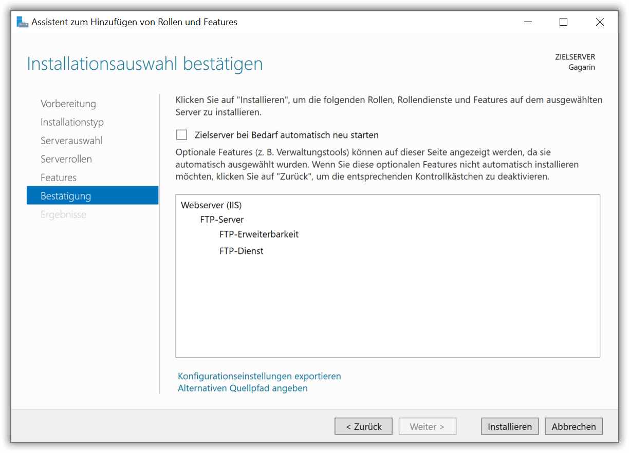 Installation starten