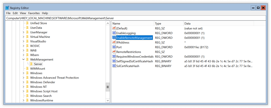 Registry: EnableRemoteManagement