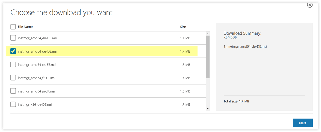 Download IIS Manager for Remote Administration 1.2