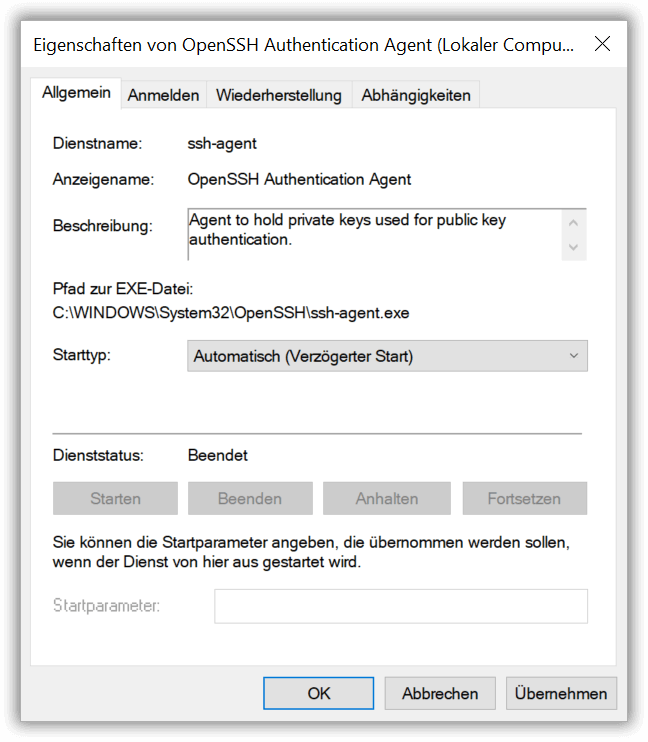 OpenSSH Authentication Agent konfigurieren