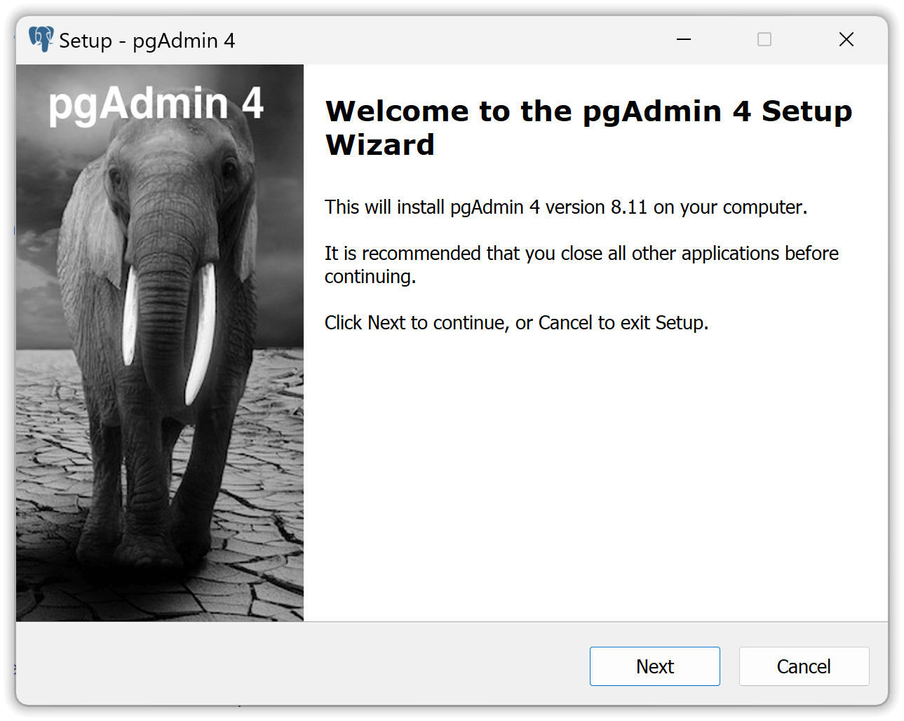 pgAdmin-Setup starten