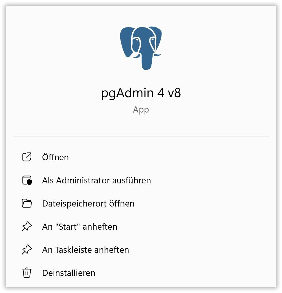 pgAdmin im Windows-Startmenü