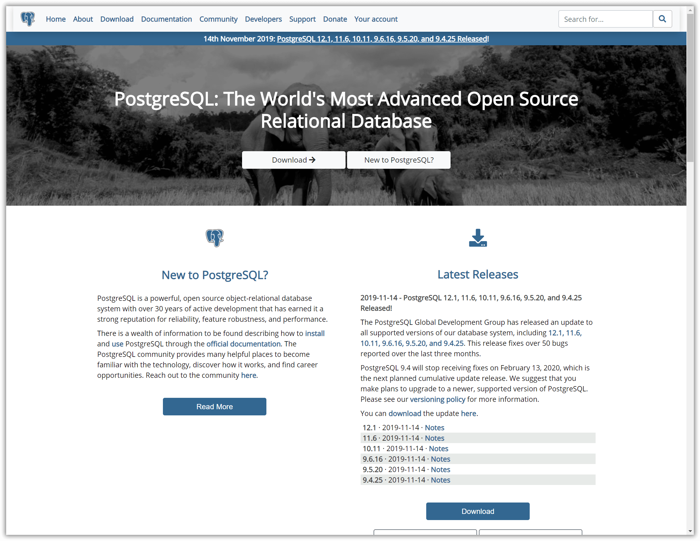 Die PostgresSQL-Homepage
