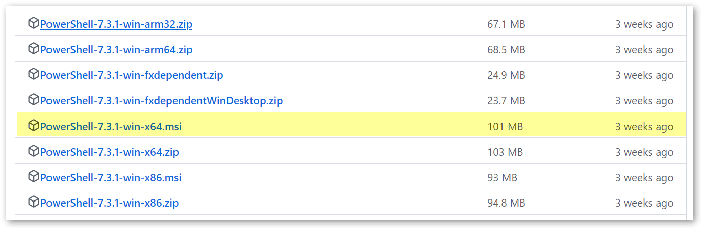 PowerShell 7 MSI-Paket für Windows 64bit