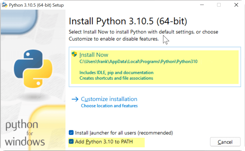 Start der Installation