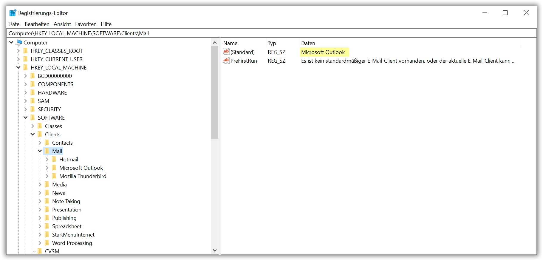 Outlook als Standard für SMAPI