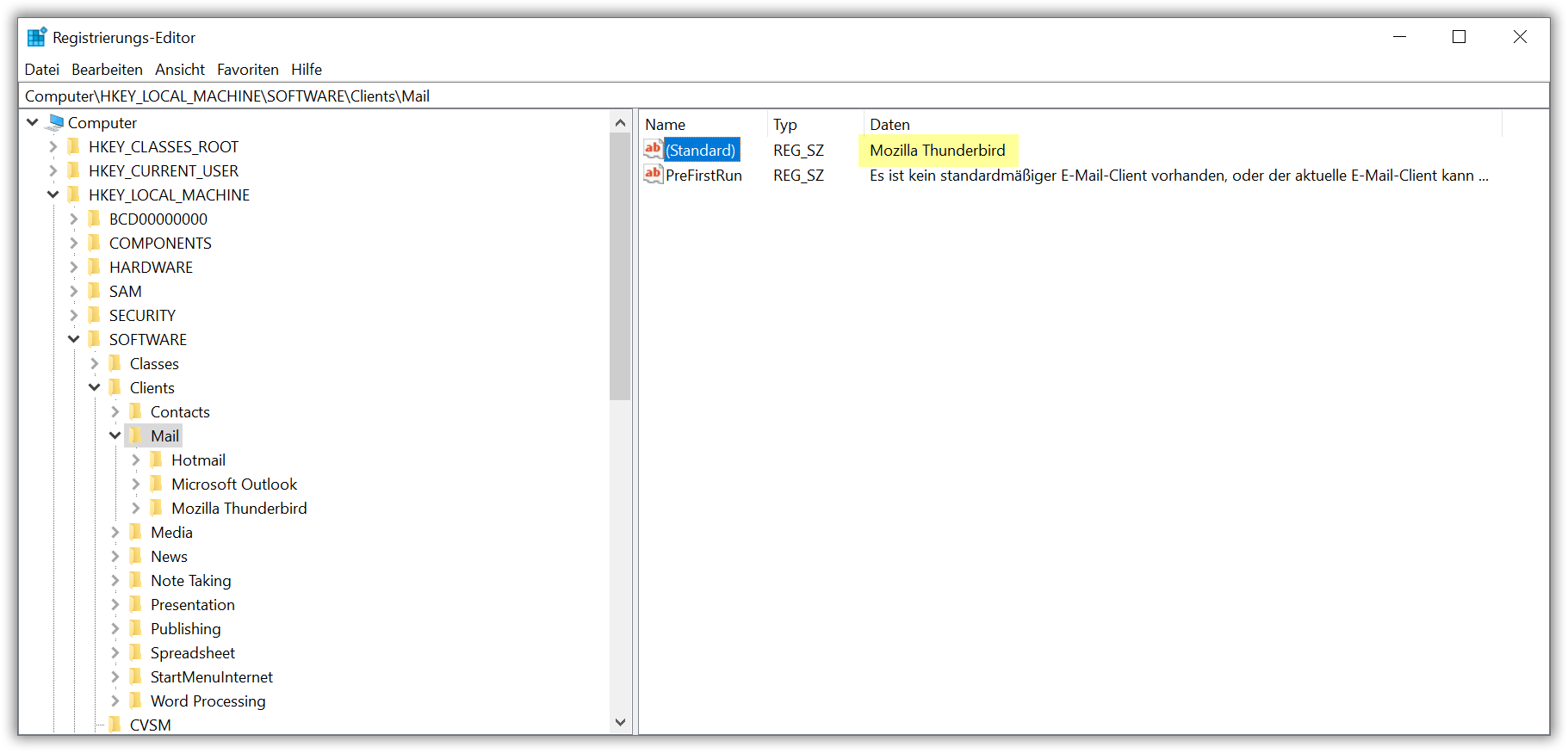 Thunderbird als Standard für SMAPI