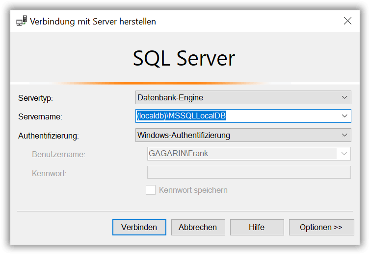 Verbindung mit LocalDB herstellen
