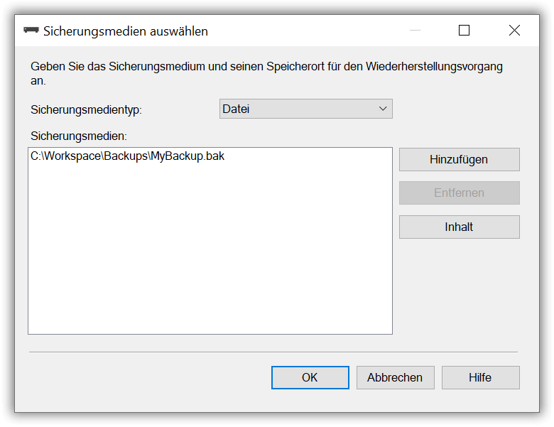 Backupdatei auswählen