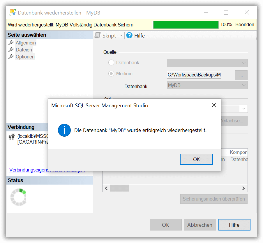 Backup erfolgreich eingespielt