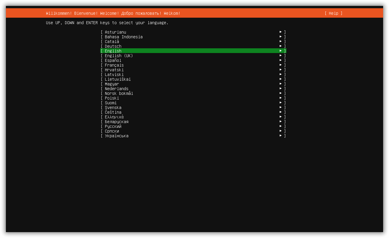 Startbildschirm der Installation