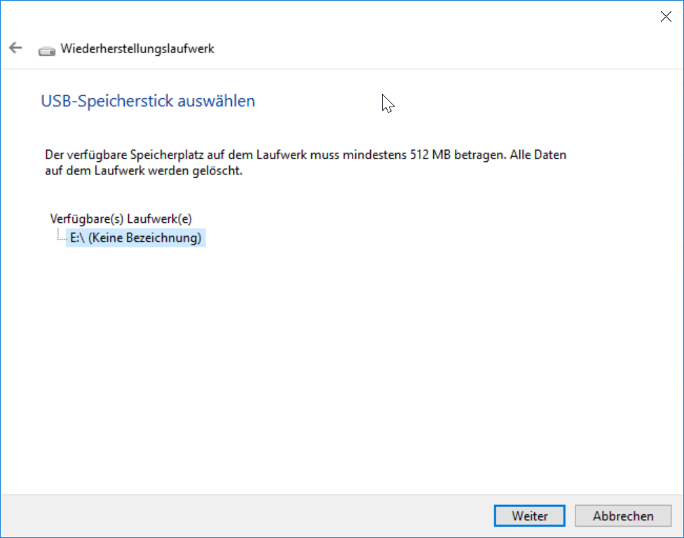 USB-Speicherstick auswählen