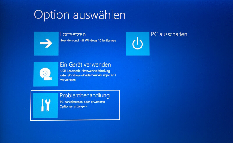 Problembehandlung auswählen