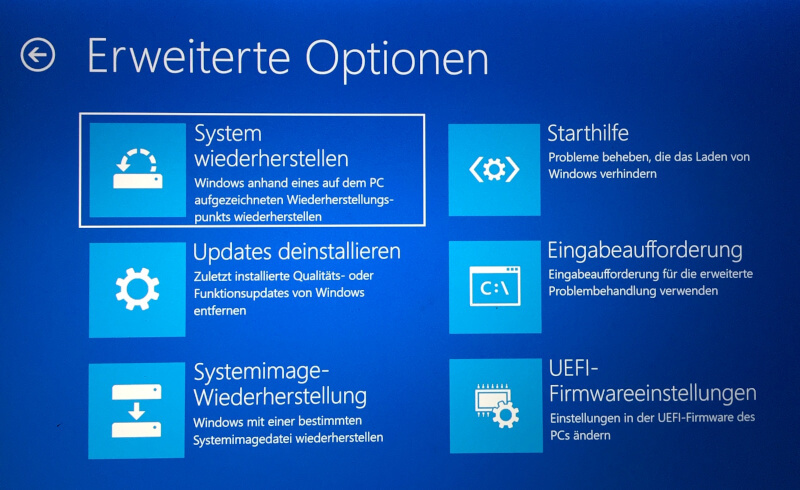 System wiederherstellen auswählen