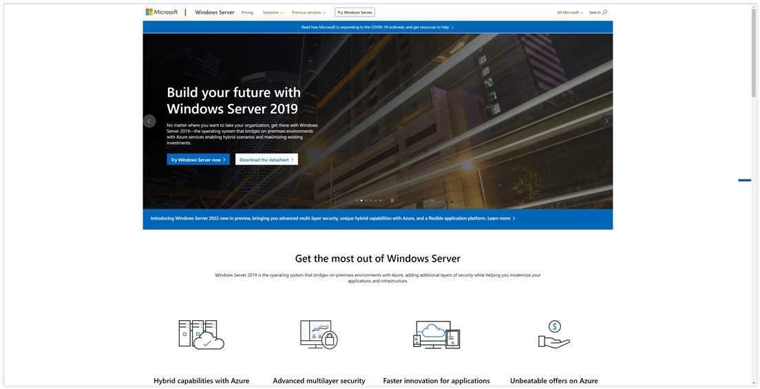 Die Windows Server-Homepage