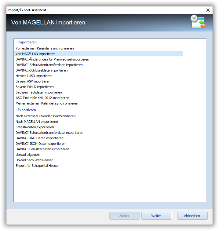 Datenimport von Magellan starten