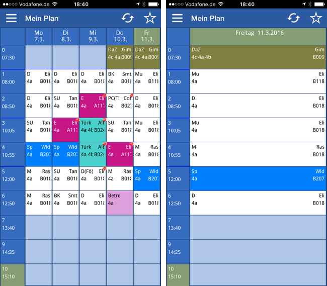 Stundenplan Wochen-/Tagesansicht