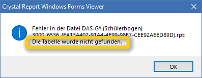 Meldung "Die Tabelle wurde nicht gefunden"
