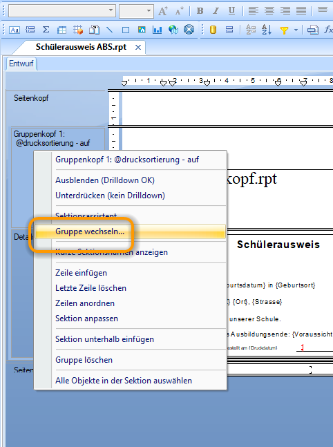 "Gruppe wechseln" aufrufen