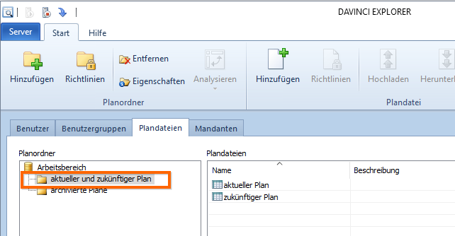 Verzeichnis für die aktuelle und zukünftige Plandatei