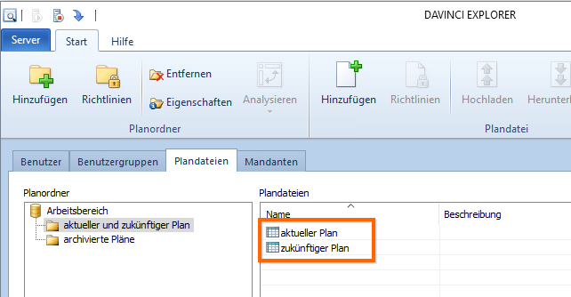 angelegte Platzhalter für die Plandateien
