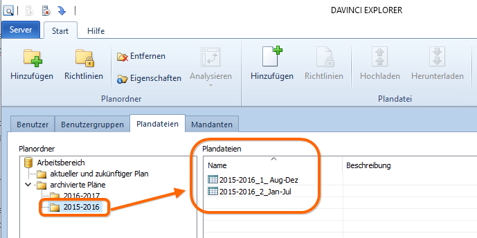 Unterverzeichnisse pro zu archiviertem Schuljahr