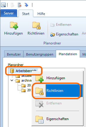 Richtlinien des Arbeitsbereichs aufrufen