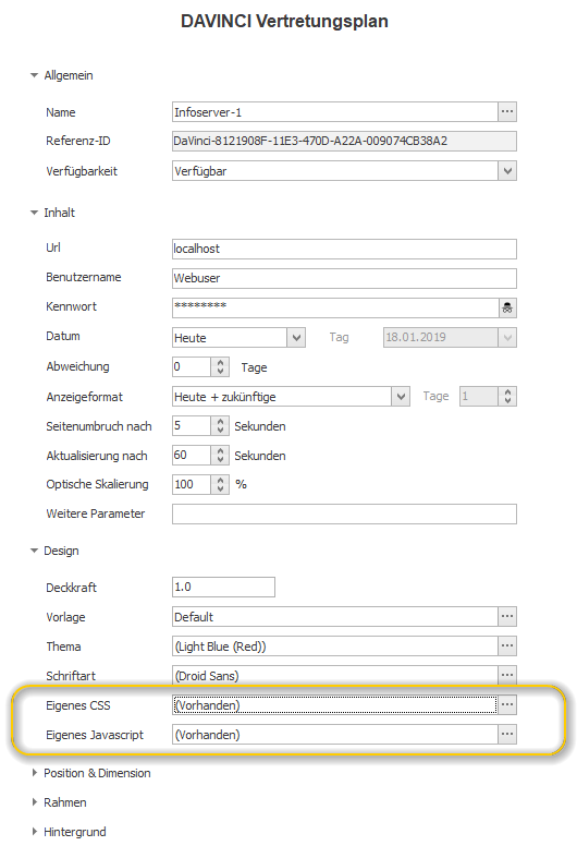 Tragen Sie Ihre Änderungen unter Design in den Bereichen Eigene CSS und Eigenes Javaskript ein!