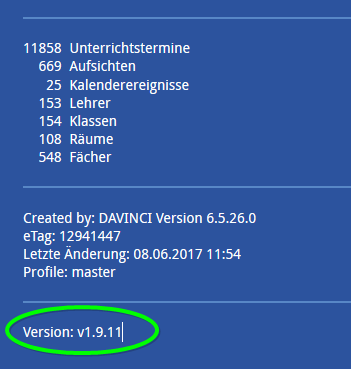 Die eingesetzte Version wird gezeigt.