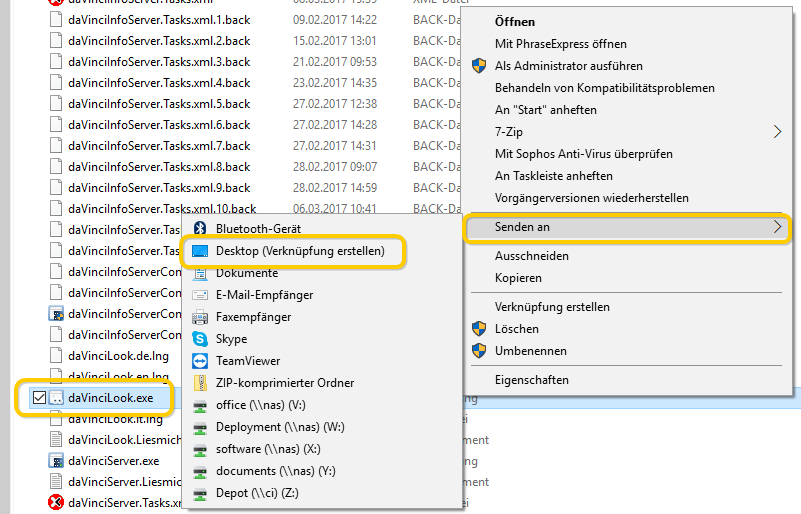 Rechtsklick > Senden an > Desktop (Verknüpfung erstellen)