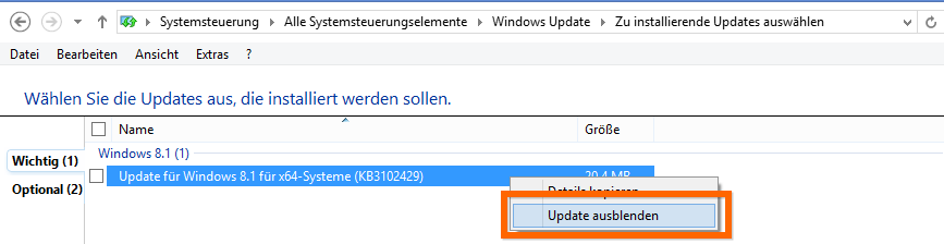  Update ausblenden