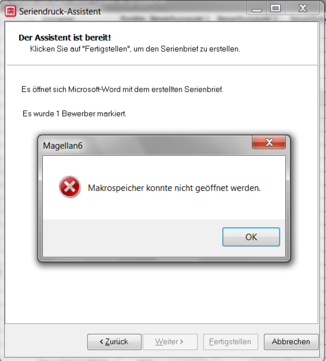 Meldung beim Start des Seriendrucks