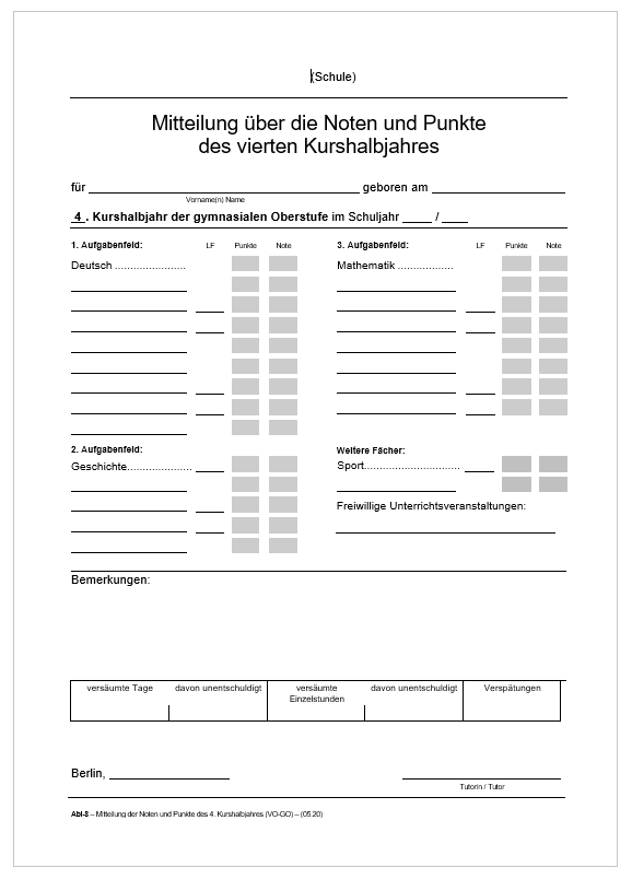 Abi-8 – Mitteilung der Noten und Punkte des 4. Kurshalbjahres (VO-GO) – (05.20)
