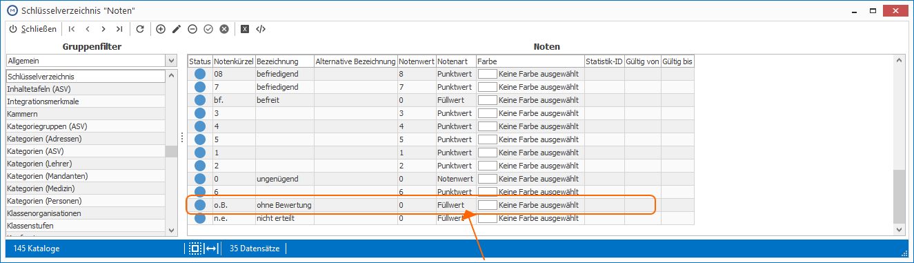 Schlüsselverzeichnis > Noten